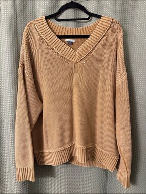 American Eagle Outfitters Women's V-Neck Sweater in Camel Tan